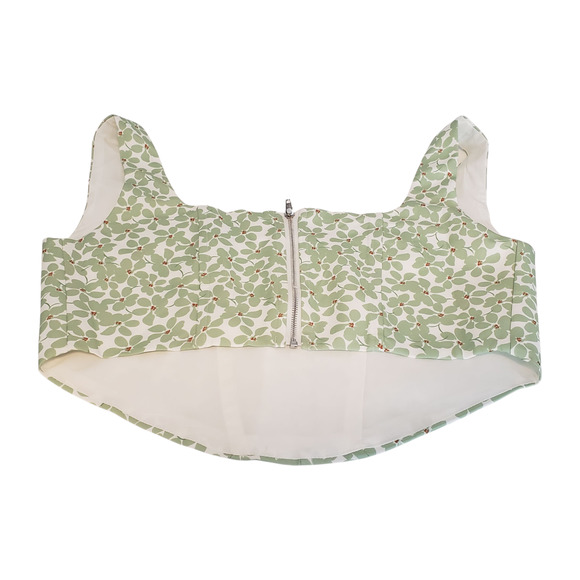 Princess Polly Corset Crop Top Womens sz 8 Green White Floral Ribbed Cute - Picture 5 of 14